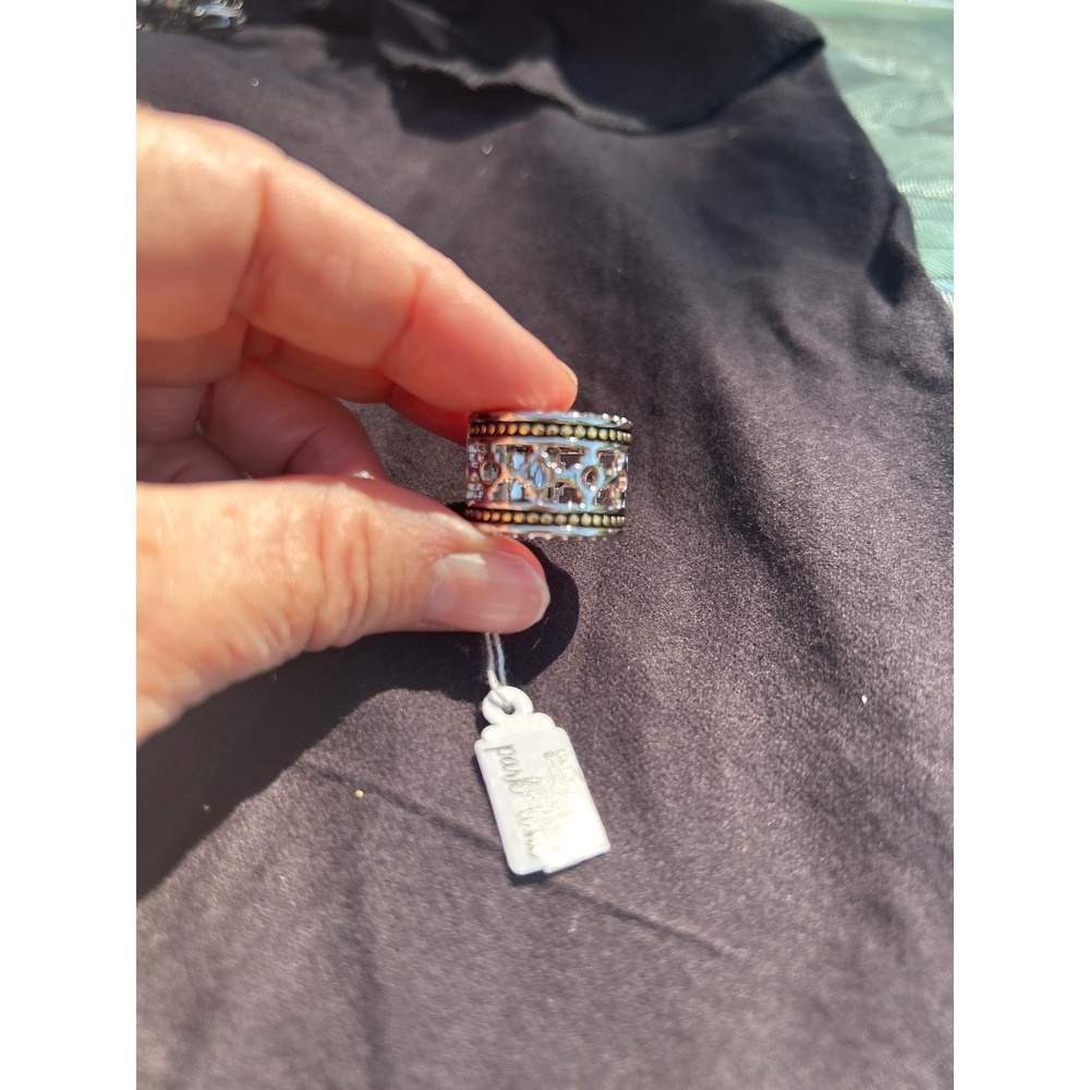 NWT Park Lane Ring Size 6 Crest Mixed Metal Filigree Crystal Statement Band